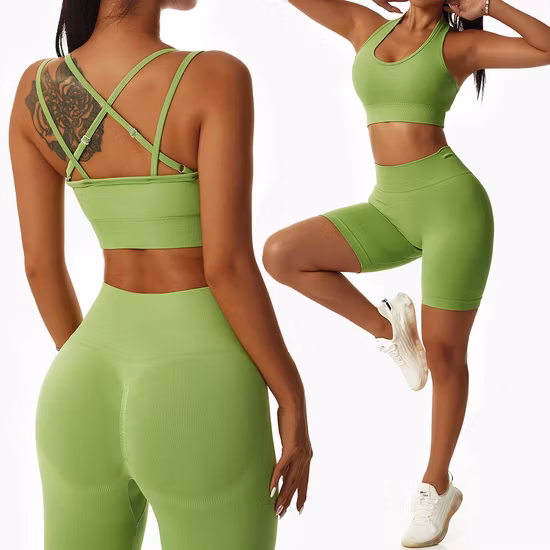 Whoelsale Summer Sports Gym Outfits Active Wear Workout Fitness Clothing for Women, Private Label 2/3/4 PCS Seamless Athletic Apparel Matching Sexy Yoga Sets