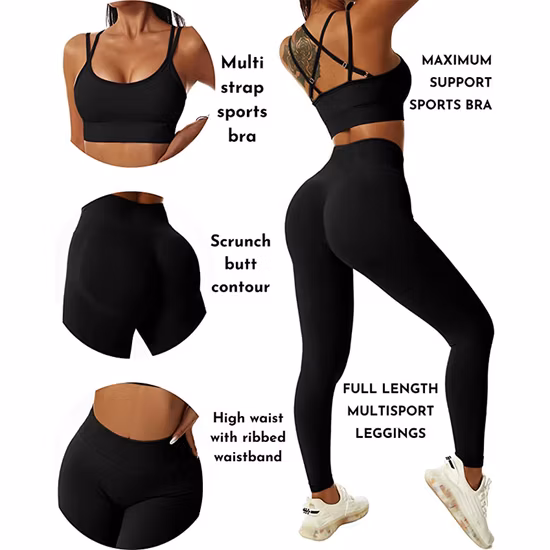 Whoelsale Summer Sports Gym Outfits Active Wear Workout Fitness Clothing for Women, Private Label 2/3/4 PCS Seamless Athletic Apparel Matching Sexy Yoga Sets