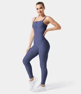 Fashion Sportswear Gym Wear Spaghettiträger, gerippt, einfarbig, Reißverschluss, Overall für Damen